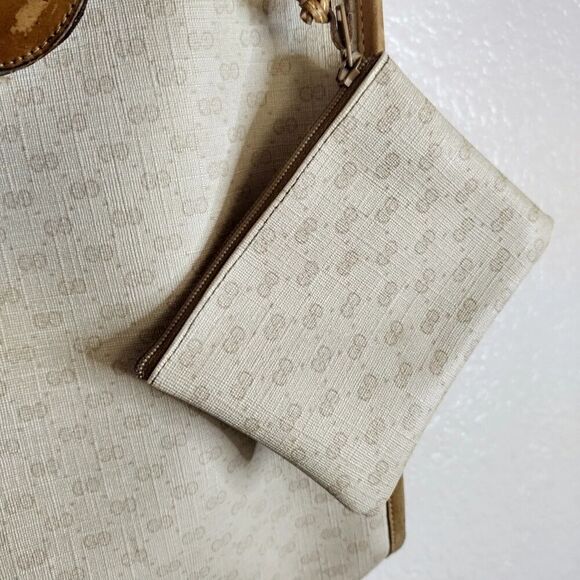 AS IS Gucci Vintage Beige Monogram Canvas Large Tote Bag with Strap - Picture 5 of 16